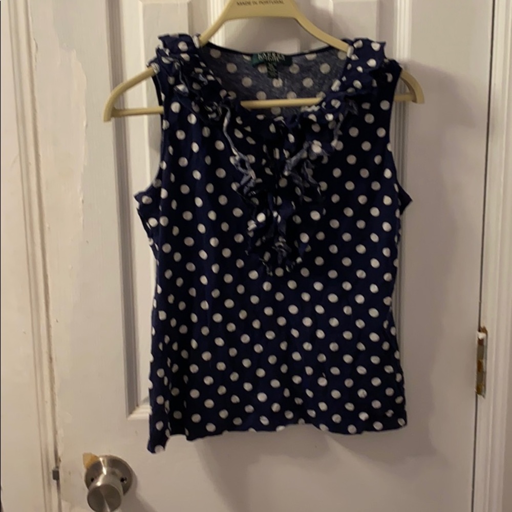 Navy ruffled Ralph Lauren top
